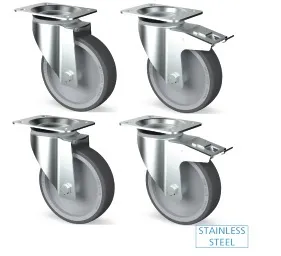 Kit 4 roues inox pivotantes dont 2 avec freins AIK4-L_PROMO